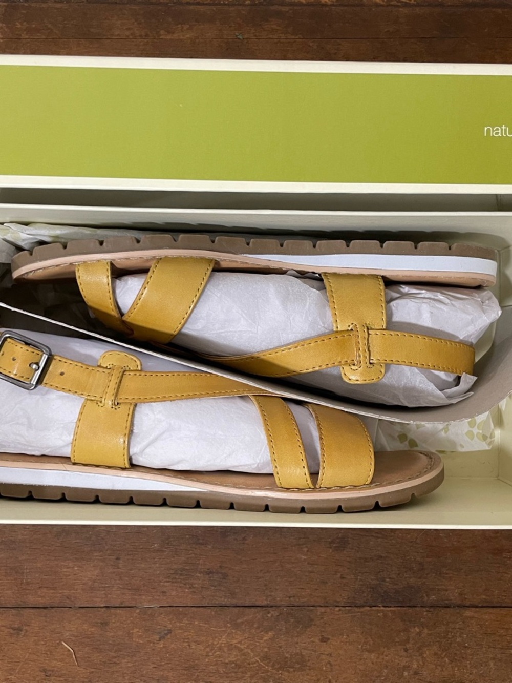 Naturalizer Yellow Leather Cross-Strap Sandals